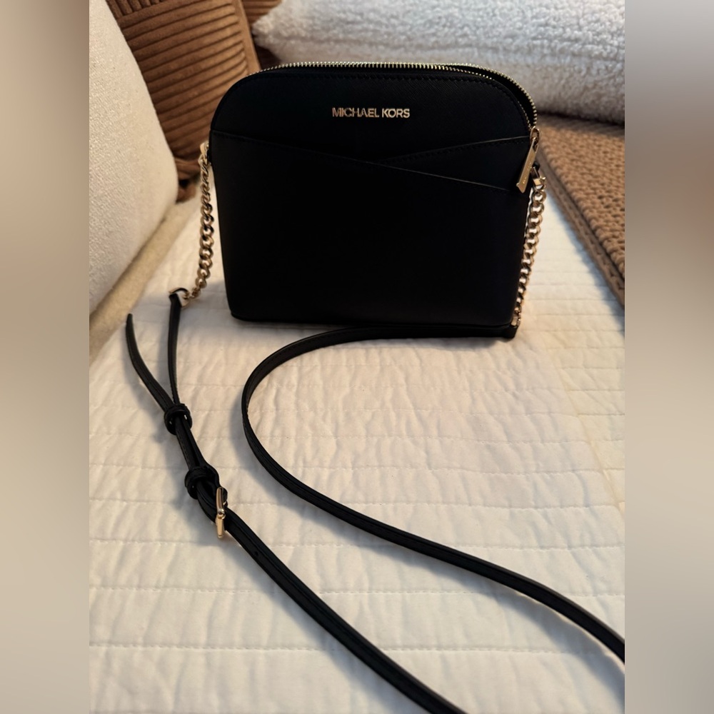 Michael Kors Elegant Black Crossbody with Gold Accents
